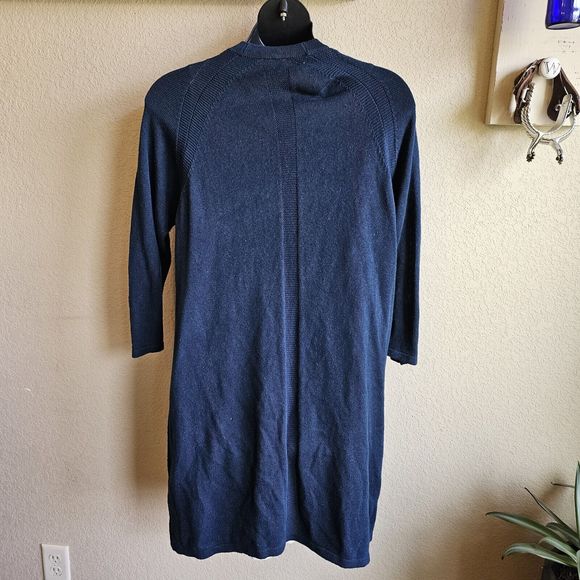 Wrap London Size US 10 longline Cardigan Blue Knit Silk Blend Pockets Snaps - Picture 5 of 5